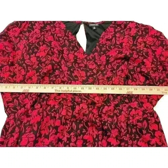 Torrid Sz 2X Midi Crinkle Chiffon Surplice Balloon Sleeve Dress Office Party - Picture 13 of 16